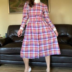 High collar vintage plaid dress, late 60s era